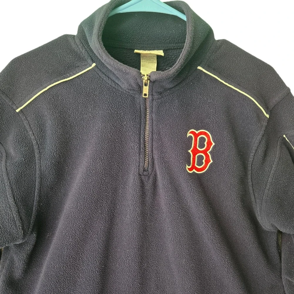 Boston‎ Red Sox MLB Fleece Quarter Zip Pullover Navy Blue Youth XL 14/16 Piping